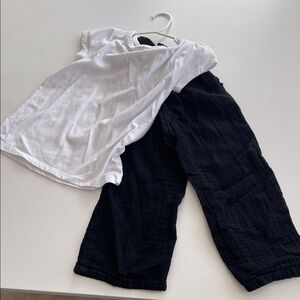 Casual White Tee with Black Linen Wide-Leg Pants